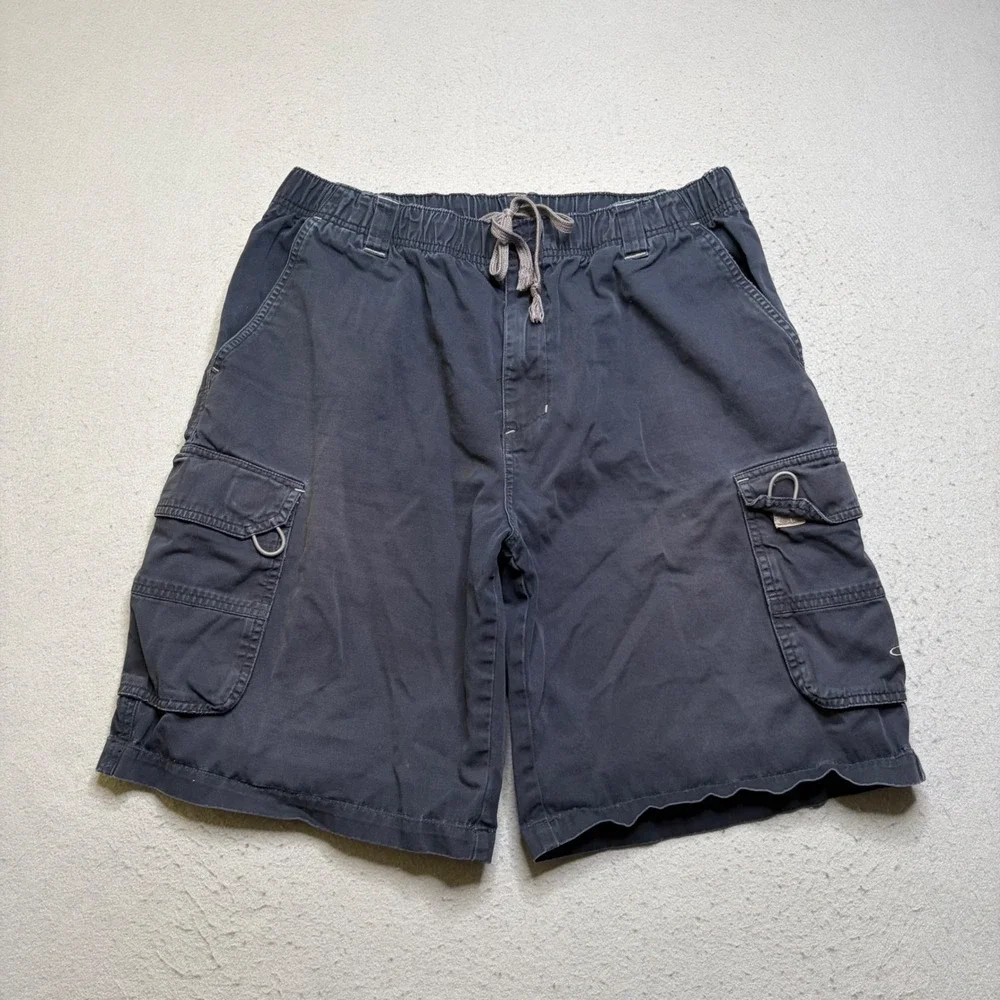 OP Sport Cargo Shorts Mens 34 Blue Y2K Faded Elastic Waist Utility Pockets
